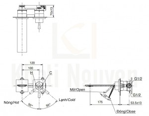 Bản Vẽ Vòi Lavabo TOTO TLP02309B Nóng Lạnh Gắn Tường