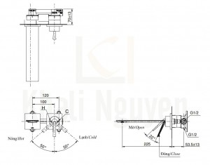 Bản Vẽ Vòi Lavabo TOTO TLP02310B Nóng Lạnh Gắn Tường
