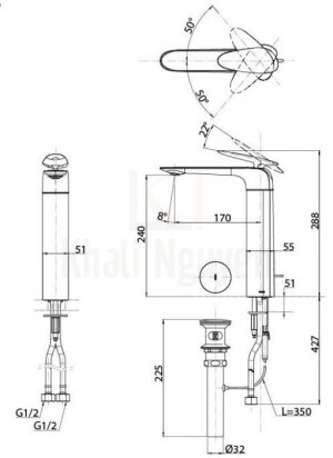 Bản Vẽ Vòi Lavabo TOTO TLP03301A1 Nóng Lạnh Cổ Cao