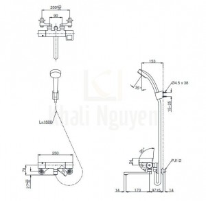 Bản Vẽ Sen Tắm Nhiệt Độ Nhật TOTO TMGG40E Xả Bồn
