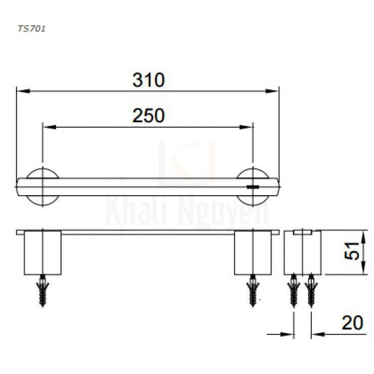 Bản vẽ Thanh Treo Khăn TOTO TS701