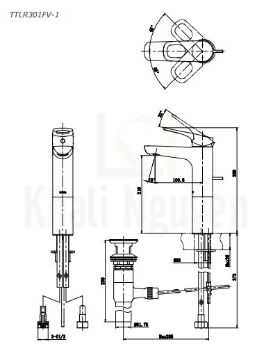 Bản Vẽ Vòi Lavabo TOTO TTLR301FV-1 Nóng Lạnh