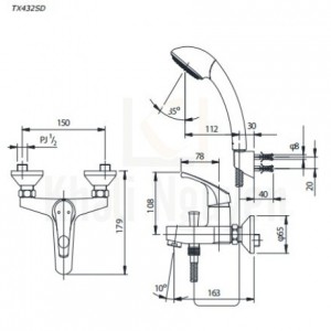 Bản Vẽ Sen Tắm TOTO TX432SD Nóng Lạnh 
