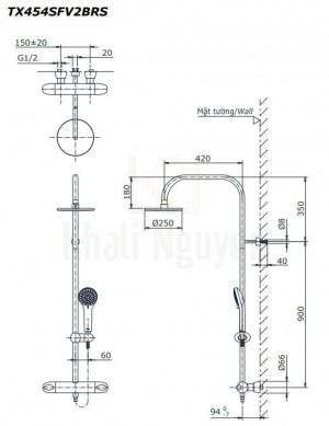 Bản Vẽ Sen Cây TOTO TX454SFV2BRS Nhiệt Độ