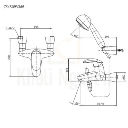 Bản Vẽ Sen Tắm TOTO TX471SFV2BR Nóng Lạnh 