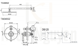 Bản Vẽ Sen Tắm TOTO TX488SZ/TX404SGZ/DB125 Âm Tường