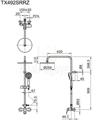 Bản Vẽ Sen Cây TOTO TX492SRRZ Nóng Lạnh