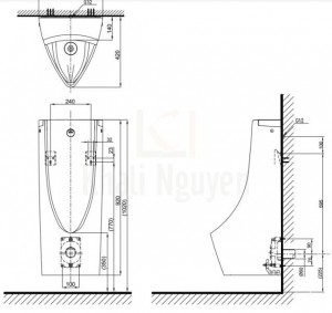 Bản Vẽ Tiểu Nam TOTO USWN900A/HHF90603 Treo Tường Van Tự Động