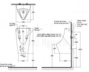 Bản Vẽ Tiểu Nam TOTO USWN902AEV Treo Tường Van Tự Động