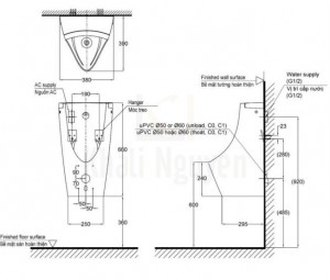 Bản Vẽ Tiểu Nam Treo Tường TOTO USWN902ASV