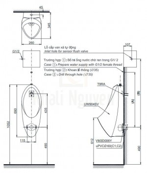 Bản Vẽ Tiểu Nam TOTO UT904N/UT904S Treo Tường