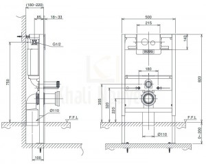 Bản Vẽ Két Nước Và Khung Âm Tường TOTO WH037D-162B