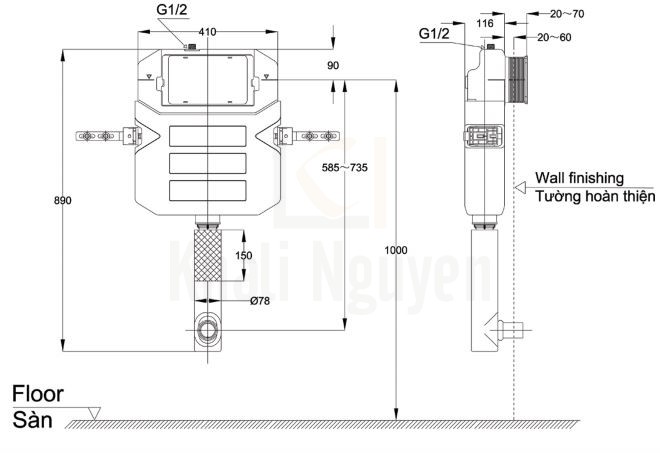 Bản Vẽ Két Nước Âm Tường TOTO WH050