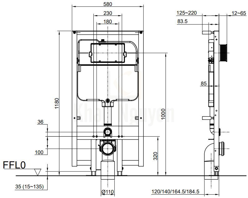 Bản Vẽ Két Nước Và Khung Âm Tường TOTO WH171A