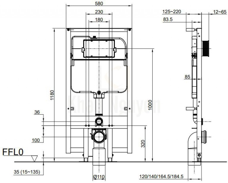 Bản Vẽ Két Nước Và Khung Âm Tường TOTO WH172A