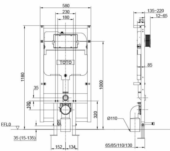 Bản vẽ két nước bồn cầu âm tường TOTO WH172AT