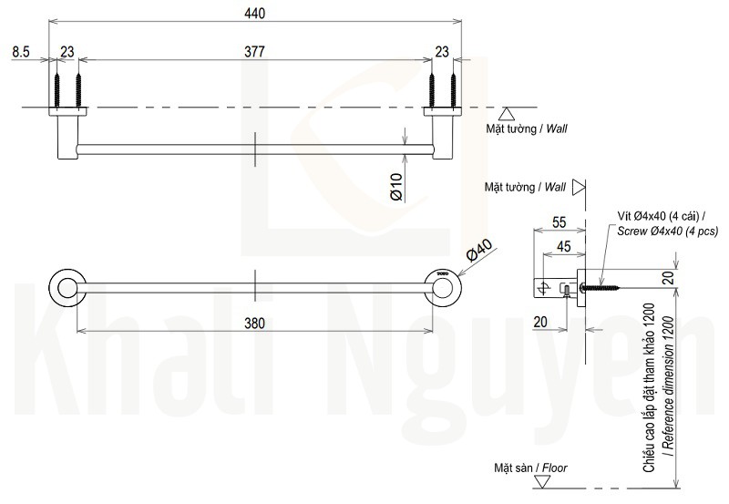 Bản Vẽ Thanh Vắt Khăn TOTO YT406S4RV Inox