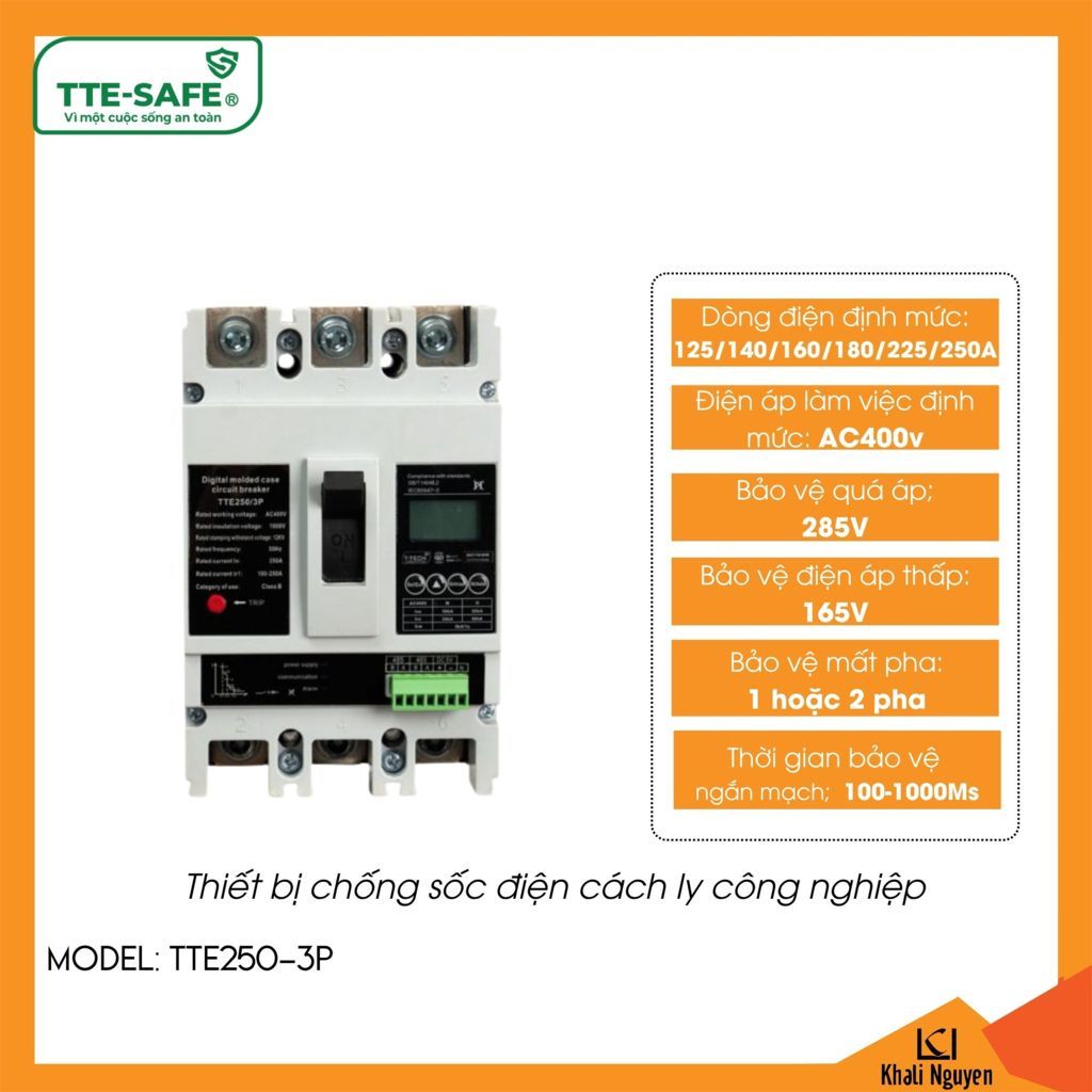 Aptomat thiết bị chống sốc điện cách ly 3 pha TTE SAFE TTE250-3P