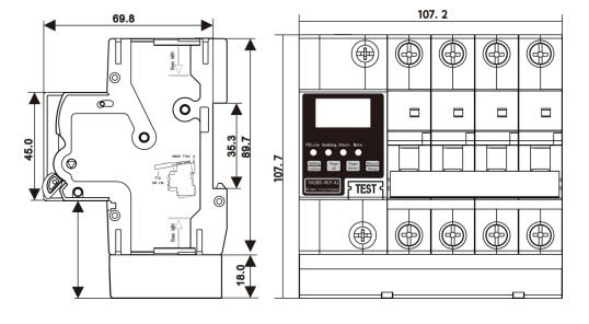 Kích thước Aptomat thiết bị chống sốc điện cách ly 3 pha TTE-SAFE