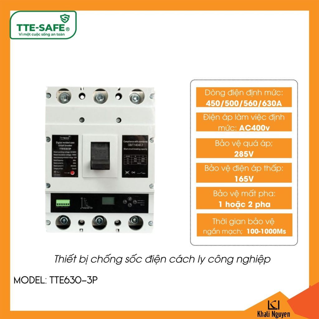 Aptomat thiết bị chống sốc điện cách ly 3 pha TTE-SAFE TTE630-3P