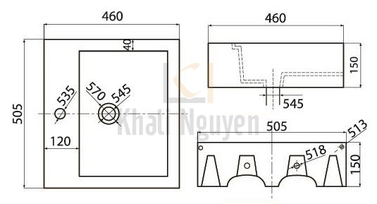 Bản vẽ kỹ thuật chậu rửa mặt V42