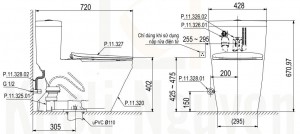 Bản Vẽ Bồn Cầu 1 Khối Viglacera Platinum P.11.320