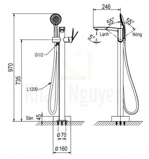 Bản Vẽ Vòi Xả Bồn Tắm Viglacera Platinum P.50.320 Đặt Sàn