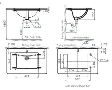Bản vẽ lavabo Viglacera US1 âm bàn