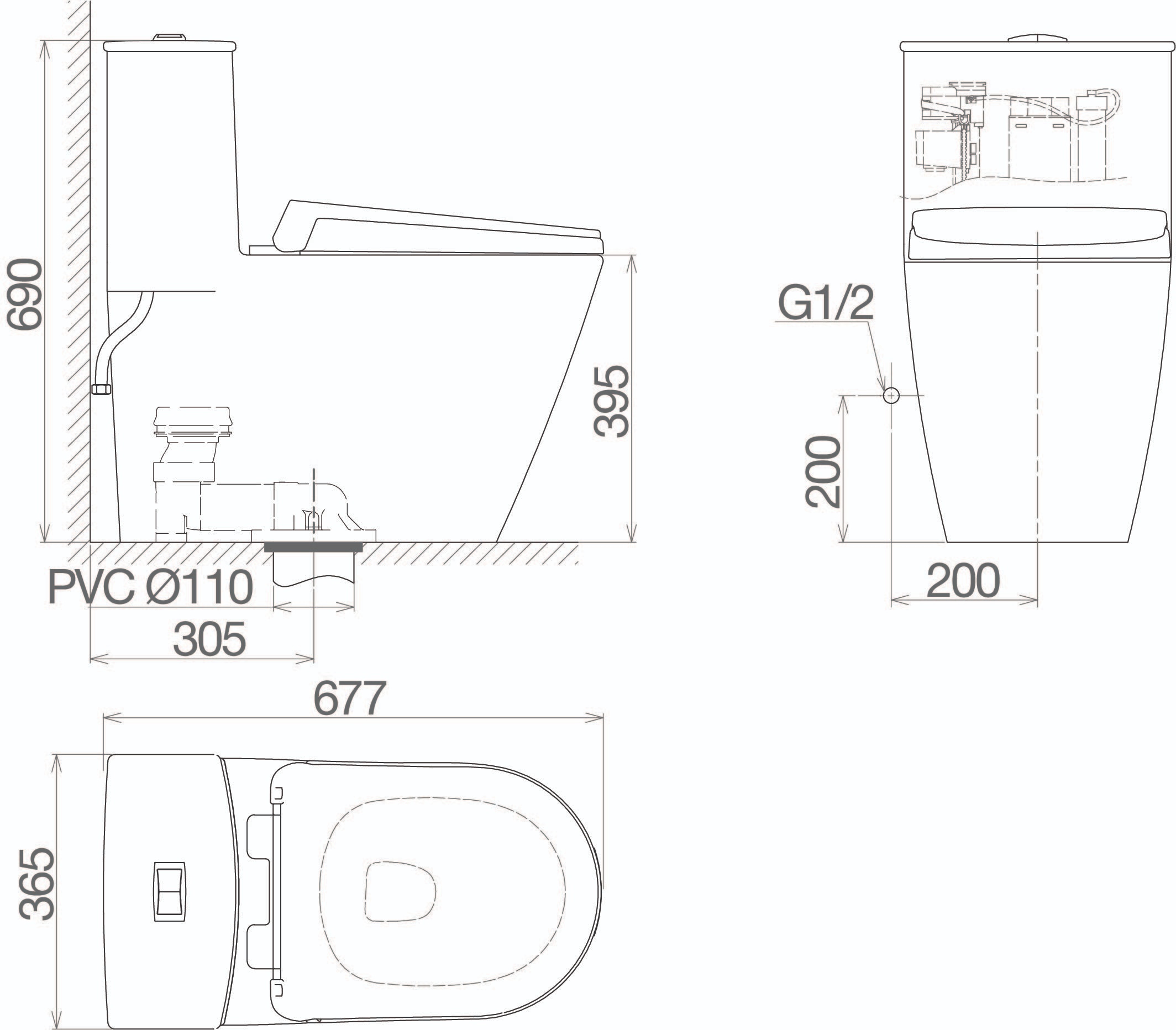 Bản vẽ bồn cầu một khối Viglacera V817