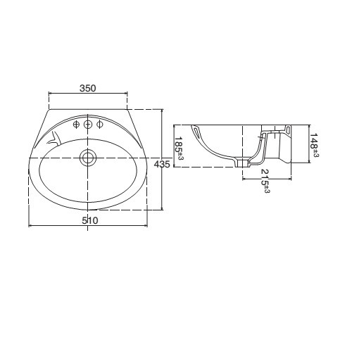 Bản Vẽ Chậu Rửa Lavabo Viglacera VTL2 Treo Tường